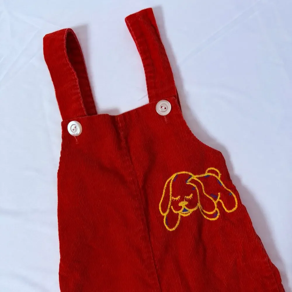 Vintage 70s Union Underwear Company Puppy Dog Red Corduroy Overalls Sz M